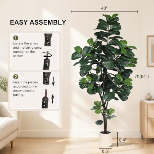 LYERSE Faux Fiddle Leaf Fig Tree 7ft with Sturdy White Planter - Image 4