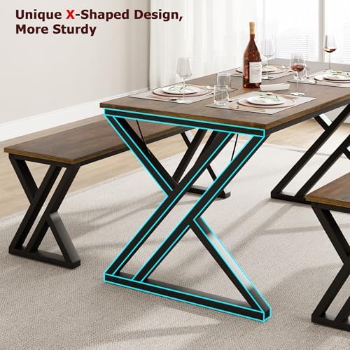 GarveeHome Kitchen Table with 2 Benches, Dining Table Set for 4,Brown - Image 3