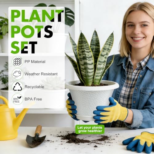 Quarut 12 Inch Pots for Plants,4 Pack Large Flower Pots with Drainage Hole - Image 2