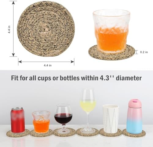 ABenkle 8 Pcs Drink Coasters with Holder, Cotton Woven Absorbent Coasters for Drinks, Minimalist Home Decor Coaster Set for Wooden Tabletop Protection Table, 4.3 inches - Image 2