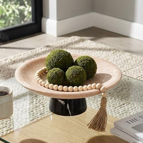 Travertine Fruit Bowl with Black Marble Pedestal,10.2" Centerpiece - Image 7