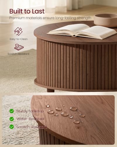 VASAGLE Round Coffee Table, Lift Top Coffee Table with Tambour Sliding Door - Image 6