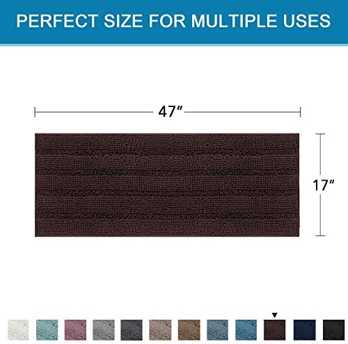 H.VERSAILTEX Bath Rugs for Bathroom Non Slip Bath Mats Extra Thick Chenille Striped Bath Rug Runners 47" x 17" Absorbent Fluffy Soft Shaggy Mats Dry Fast Plush Area Carpet for Bath Room - Chocolate - Image 2