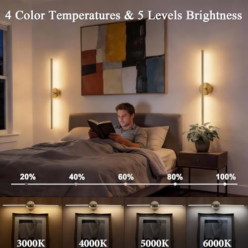 Battery Operated Wall Sconce Set of Two: Gold Wireless Rechargeable Wall Light with 10000mAh Detachable Battery and Remote, 360° Rotatable Scone Wall Decor for Bedroom Hallway Bathroom, 31.5inch - Image 7