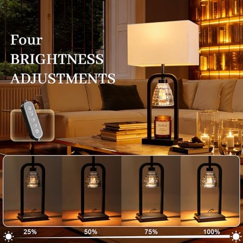 PoKat Electric Candle Warmer Lamps Gold, Lamp Candle Warmers with Timer Dimmer, Wax Light Warming Table Lamps Set of 2 for Jar Candles, Modern Bedside Lamp for Home Decor Living Room, Bulb Included - Image 3