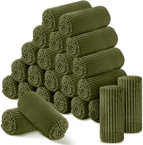 Buryeah 24 Pcs Flannel Blankets Bulk,Fall Outdoor Wedding, Army Green by Buryeah