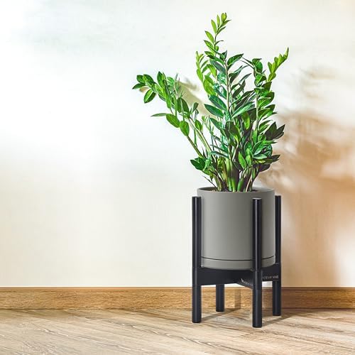 D'vine Dev Ceramic Pot with Ebony Wood Stand, Grey, 8 in, 55-B-M-3 - Image 6