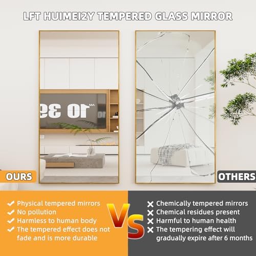 LFT HUIMEI2Y 76"x34" Full Length Mirror, Gold Floor Mirror - Image 4