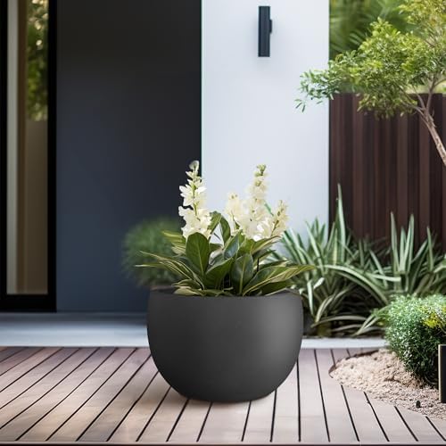 Kante Small Round Bowl Black Concrete Planter 11.8" Dia, Outdoor - Image 6