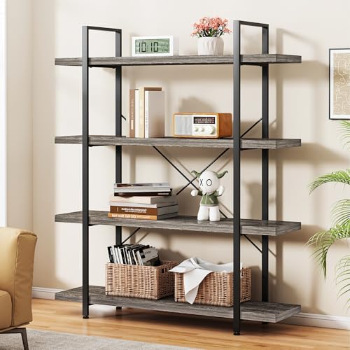 OtterOasis Heavy Duty 4 Tier Industrial Bookcase for Home Office, Grey by OtterOasis