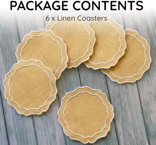Linen Coasters for Drinks Set of 6, Butter - Image 2
