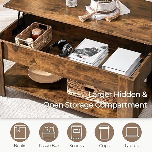 Yaheetech 47.2 in Lift Top Coffee Table with Storage Shelf, Rustic Brown - Image 4
