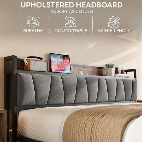 LIKIMIO King Size Bed Frame with Storage Headboard and Charging Station - Image 3