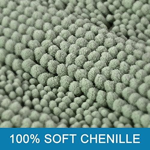 H.VERSAILTEX Bathroom Rugs Bath Rug Set 2 Piece Bathroom Contour Rug Toilet Mat Sets Non Slip Contour Bath Rug Ultra Thick Water Absorbent Striped Bath Mats Washable(47" x 17" Plus 20" x 20" U, Sage) - Image 3