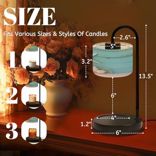 Candle Warmer Lamp with Timer Starfish Shell Teal Beach Nature Seashells Fishing Net Weathered Wood Dimmable Wax Warmer with 4 Bulbs for Jar Candles Women Birthday Gifts House Warming New Home Decor - Image 2