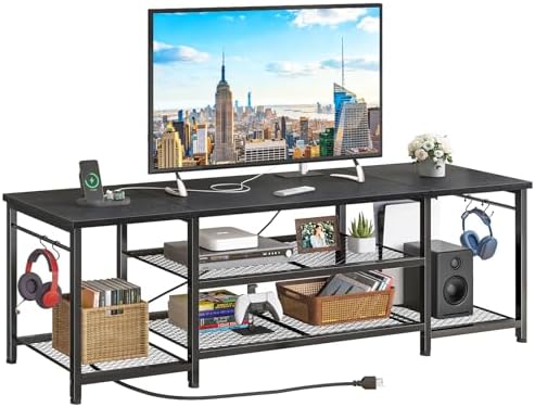 YGEOMER TV Stand for TVs Up to 75 Inch with Outlets, Bedroom, Black by YGEOMER