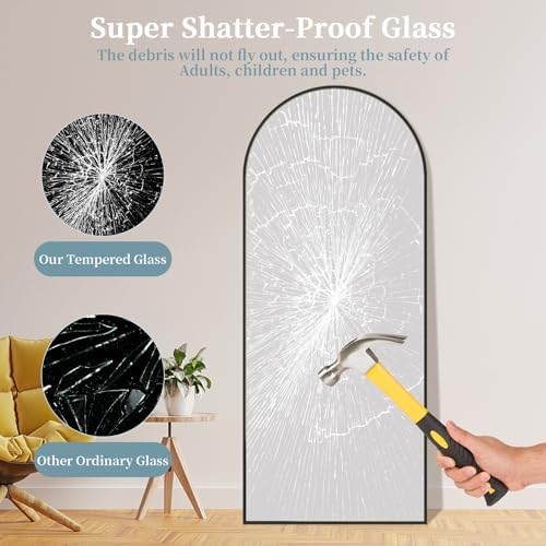 58"x19" Arched Full Length Mirror with Stand,Full Body Floor Mirror - Image 4