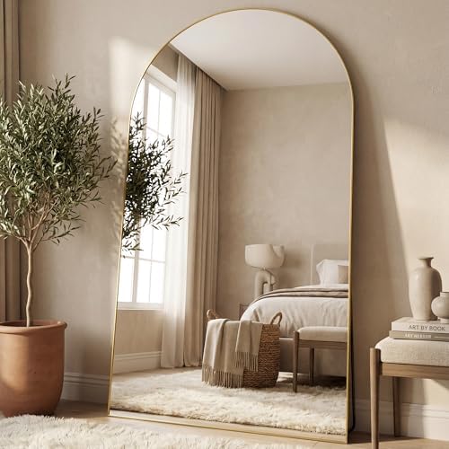Antok 86" x46” Arched Full Length Mirror, Floor Mirror with Stand, Gold by AntokMirror