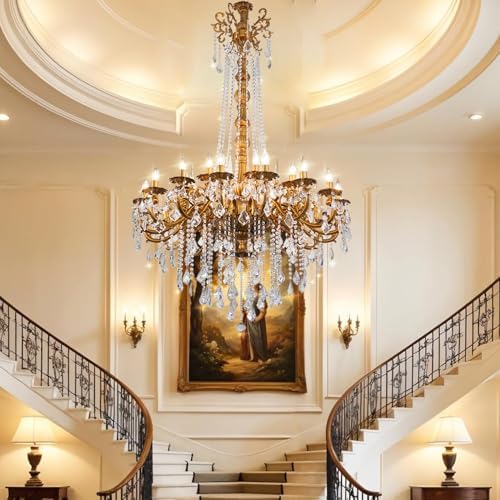 24-Light Antique Gold Crystal Chandelier, Extra Large Luxury Candle Chandelier Lighting Fixture for High Ceiling Foyer, Grand Entryway Living Room, Oversized D39 H64 - Image 2