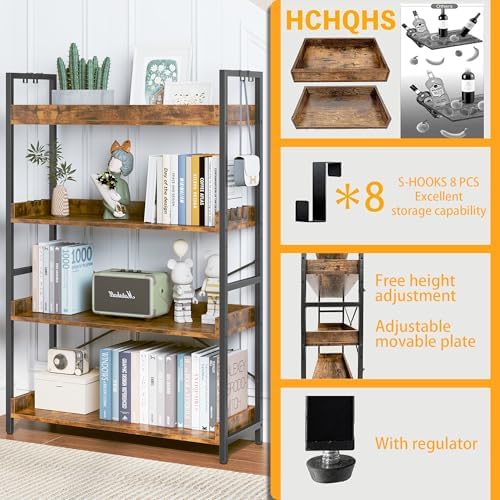 HCHQHS 4 Tier Bookshelf, Adjustable Industrial Bookcase, Vertical Tall Book Shelf, Wood and Black Metal Open Bookshelves for Home Office, Living Room, Bedroom - Image 5