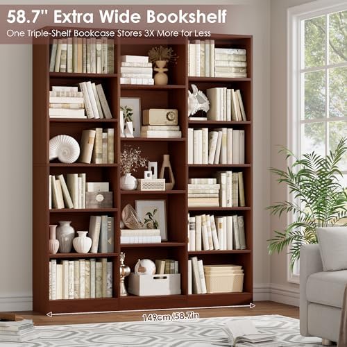 FACBOTALL Triple Wide Bookshelf, Large Bookshelf with 17 Display Shelves - Image 7