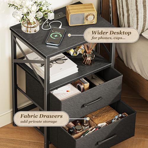Huuger Nightstand Set of 2 with Charging Station, USB-C Port, End Tables - Image 5