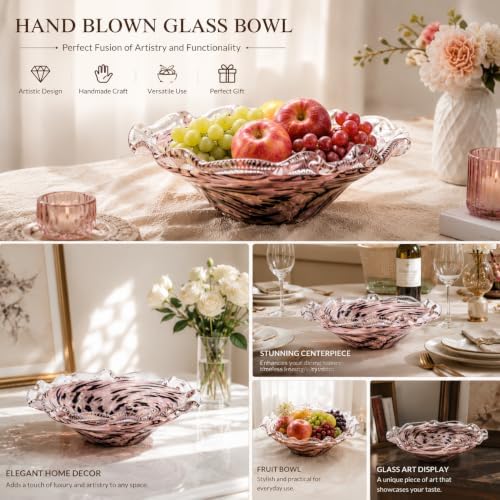 Hand Blown Glass Bowl Decorative Dish Fruit Bowl Home Decor - Image 4