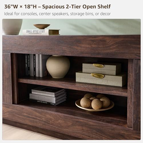 OKD 70" TV Stand for 80" TV, Thick Block Media Console, Dark Walnut - Image 5