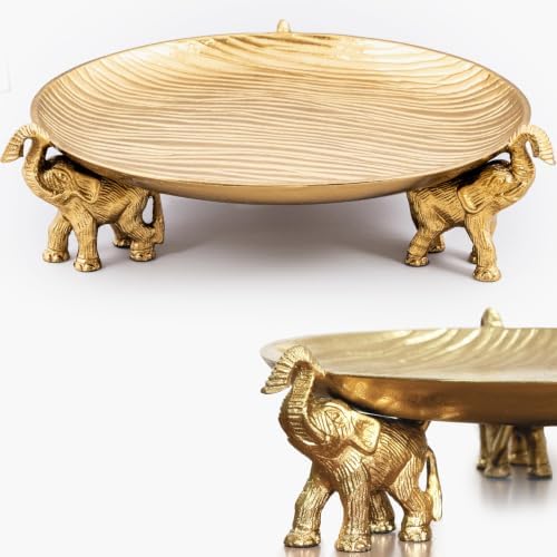 Round Golden Serving Tray with Handles – Decorative Coffee Table Tray, Round Decorative Tray, Gold Table Decor for Dining Table Centerpiece Decor, Vanity Tray, Perfume Tray by Juuvana