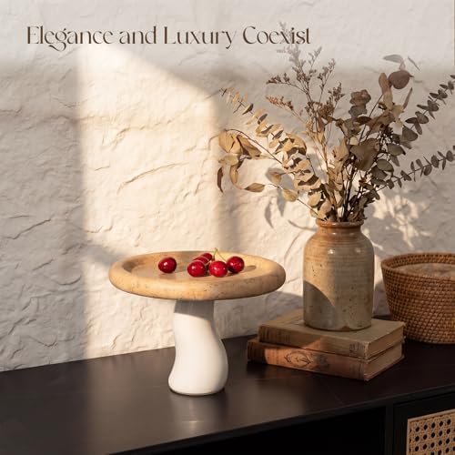 SAMAH Natural Marble Tray, Art Fruit Bowl for Kitchen Counter, Living Room, Vanity, Coffee Table Decor, Mushroom Jewelry Tray for Trinkets, Perfume, Keys, Housewarming Gifts New Home (Yellow) - Image 2