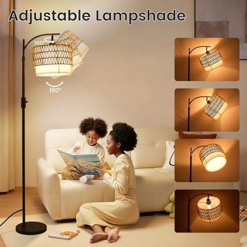 Boho Floor Lamp, Modern Black Standing Lamp with Dimmable LED Light - Image 6