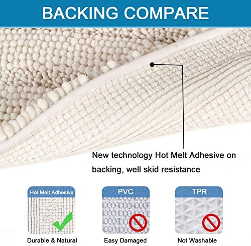 H.VERSAILTEX Bathroom Rugs Bath Rug Set 2 Piece Bathroom Contour Rug Toilet Mat Sets Non Slip Contour Bath Rug Ultra Thick Water Absorbent Striped Bath Mats Washable(47" x 17" Plus 20" x 20" U, Ivory) - Image 4