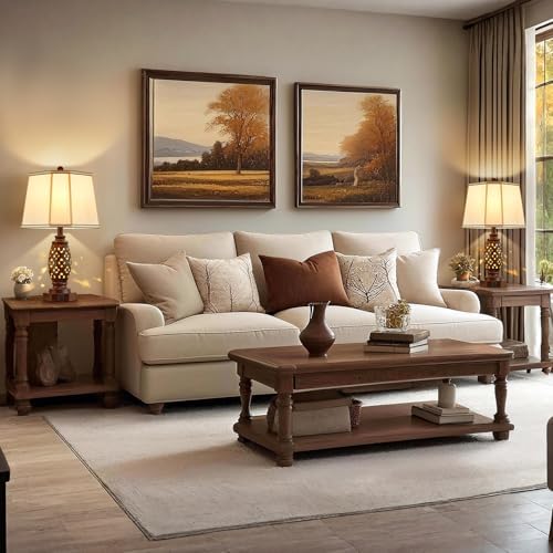 EJIAXIN Bedside Lamps Set of 2-23.5" Vintage Table Lamp with USB A+C and Nightlight - Brown Carved Resin Farmhouse Desk Lamp for Bedrooms, End Tables, Living Room, Bulbs Included - Image 5
