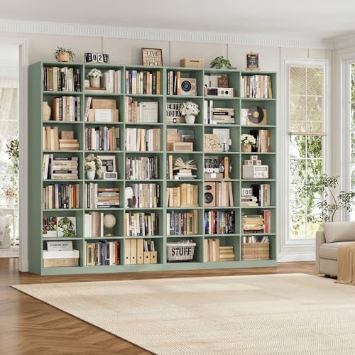 HOSTACK 86" H Triple Wide Bookshelf and Bookcase, 7 Tier Tall Bookshelf with Storage, Large Bookcase with 21 Open Display Storage Shelves, Wood Book Shelf Media CD DVD Storage for Living Room, Green - Image 4