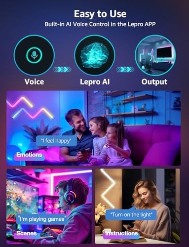 Lepro WL1 AI Smart RGB Wall Lights for Christmas Decorations, LLM AI Generated Lighting with LightBeats Music Sync, Voice Control Via App, Wi-Fi & Bluetooth LED Light Bars, 6 Pcs with 2 Corners - Image 7