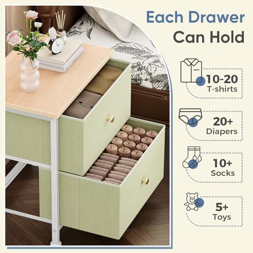 DUMOS Nightstand, Bedside Table for Bedroom, Small Dresser, 2 Fabric Drawer - Image 4
