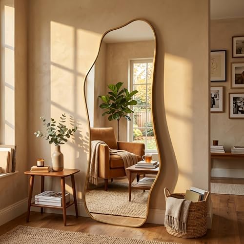 Mirror Full Length - Irregular Full Body Mirror Standing or Leaning or Wall Hanging 62.2"x 22.8" Asymmetrical Aviation Aluminum Alloy Frame Unique for Bedroom, Living Room, Cloakroom, Entryway - Image 2