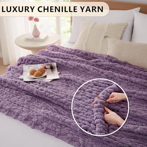 L'AGRATY Chunky Knit Throw Blanket for Couch, 60 x 80 Inches, Deep Purple - Image 3