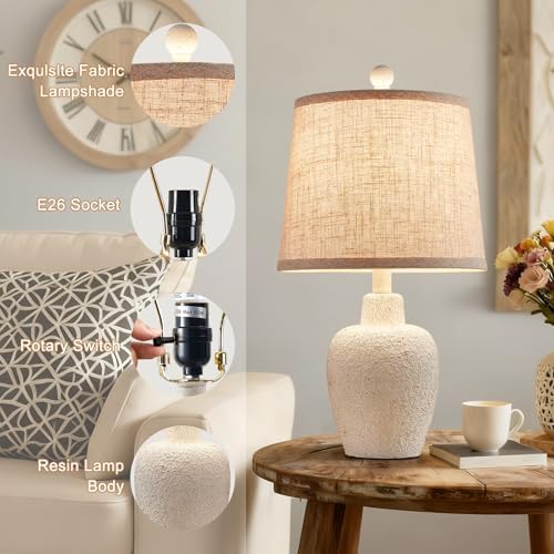 Table Lamps for Bedroom Set of 2 Farmhouse Table Lamps for Living Room 21" Rustic Cottage Jar-Shaped Bedside Lamp for Nightstand with Natural Beige Finish,Bulbs Not Included - Image 4