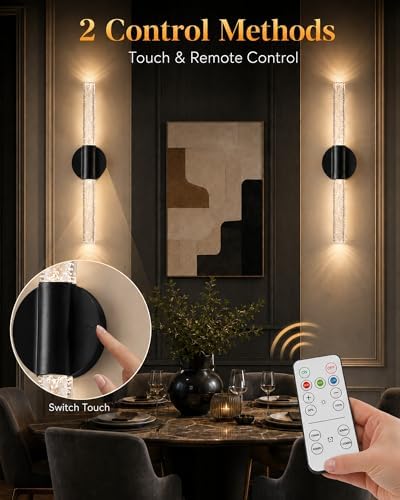 Black Rechargeable Wall Sconces Set of 2, Cordless Wall Lights - Image 6