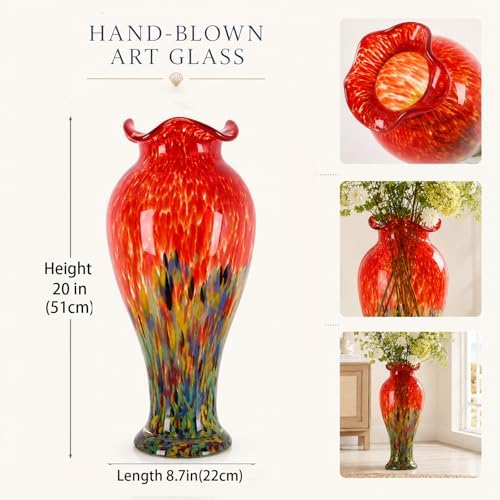 20" Tall Hand Blown Glass Vase – Pretty Ruffle Wide Mouth Decorative Flower Vase, for Modern Home Decor, Ideal Centerpiece for Living Rooms, Wedding & Home Decor - Image 3