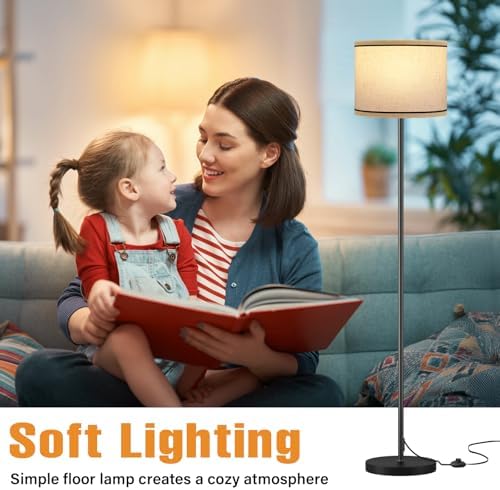 Ambimall 60'' Modern Floor Lamp with Shade, Tall Lamps for Living Room, Bedroom, Office, Dining Room, Beige Lampshade with Black Stripes(Without Bulb) - Image 5