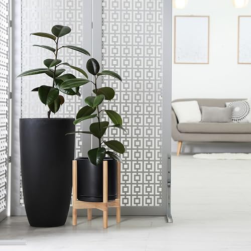 D'vine Dev Ceramic Pot with Natural Wood Stand, Black, 10 in, 55-B-K-2 - Image 4