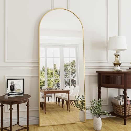 Rowjut 64"x21"Floor Mirror Arched Full Length Mirros, Mirror Floor Length Standing Hanging or Leaning/Large Full Body/Wall Mirror for Bedroom, Living Room, Aluminum Frame, Gold by Rowjut