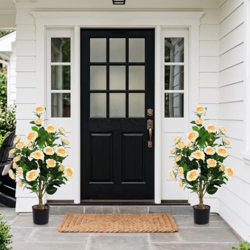 2 Pack Artificial Camellia Trees with Potted(Yellow Flowers) - Image 5