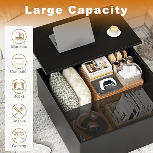 FABATO 31.5'' Lift Top Coffee Table Wood Center Table with Storage, Black - Image 7