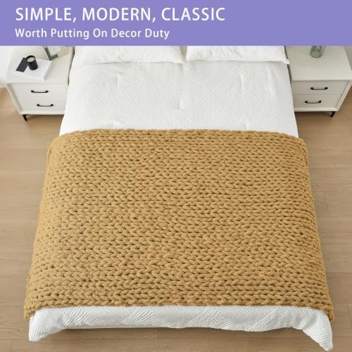 Bigacogo Chunky Knit Throw Blanket for Couch, 40x80 inches, Goldenrod - Image 3