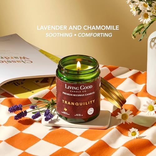 Tranquility – Chamomile & Lavender Essential Oils Beeswax Candle, Non Toxic Scented Candle, Clean Burning Aromatherapy Candle for Relaxation & Sleep, Gift for Busy Moms & Women - 5.5 OZ - Image 2