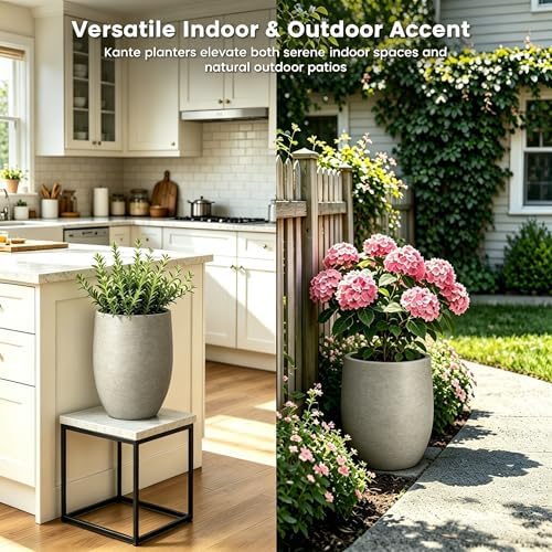 Kante Small Round Curved Weathered Concrete Planter 9.1" Dia, Outdoor - Image 3
