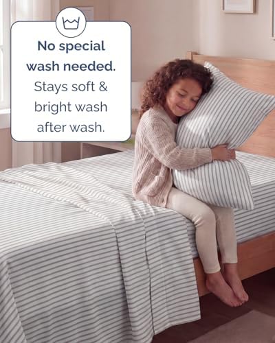 Twin Size 3 Piece Sheet Set - Breathable & Cooling Sheets - Grey Stripes - Image 6